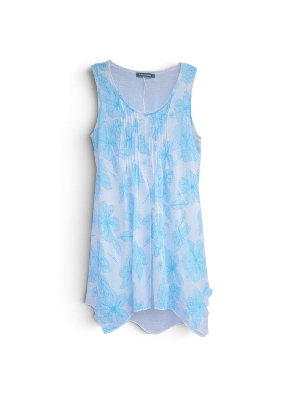 Hibiscus Floral Pintuck Sleeveless Top Asymmetrical Handkerchief Hem Size Small